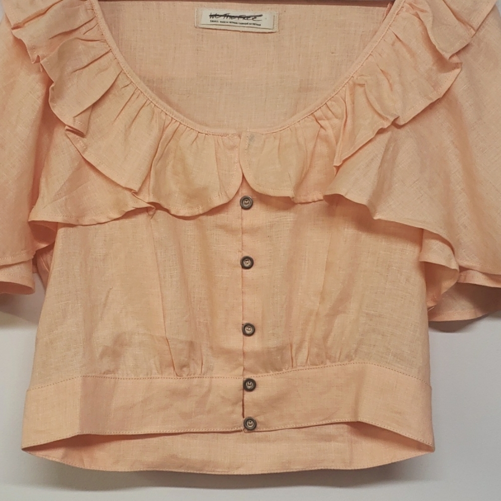 Free People Peach Ruffle Button-Front Top - Picture 3 of 10